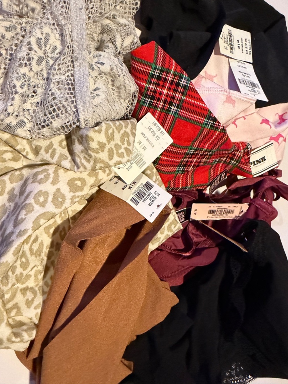 Victoria's Secret Red Plaid & Mixed Neutral Intimates Set